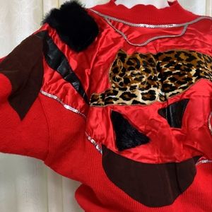 Vintage animal print faux sequins fur sweater
